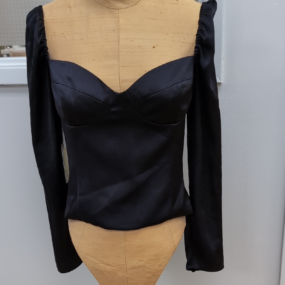 Wilfred Black Satin New Novella Top Size Medium